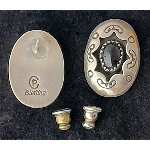 Earrings Carolyn Pollack Sterling Silver Onyx Shadow Box Post Signed - Picture 2 of 10